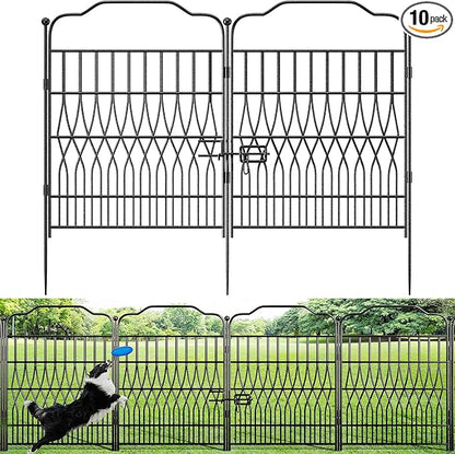 Bepatio 10 Panels Tall Garden Fence with Latch, 40in (H) x 23.1ft (L) Dog Fence Outdoor for Yard, Arc Metal Fencing Panels, Durable Animal Barrier Fencing for Outdoor, Patio, Flower Bed