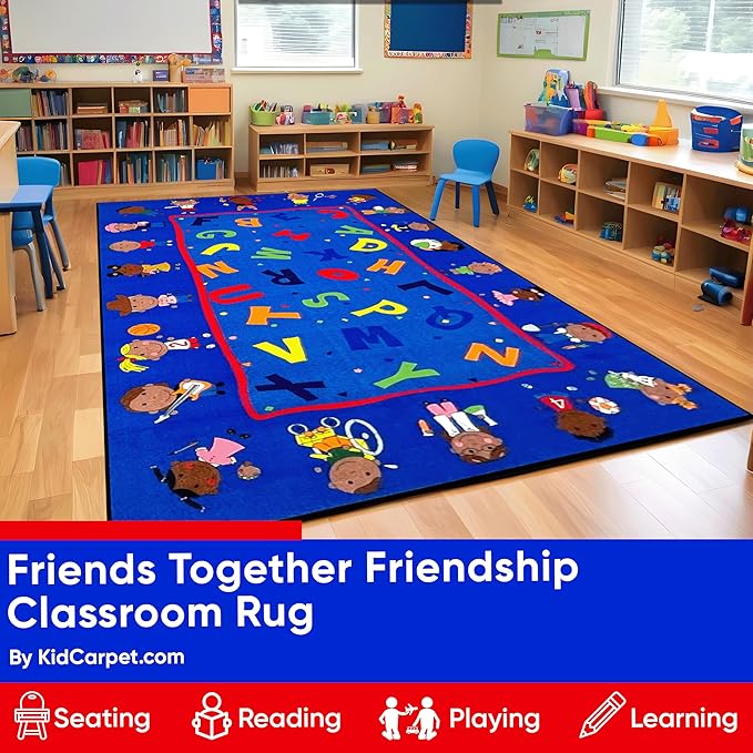 Friends Together Friendship Classroom Rug, 6' x 8'6" Rectangle, Multicolored, Educational Classroom Rug, Kids Learning Play Mat | Area Rug for Bedroom or Playroom