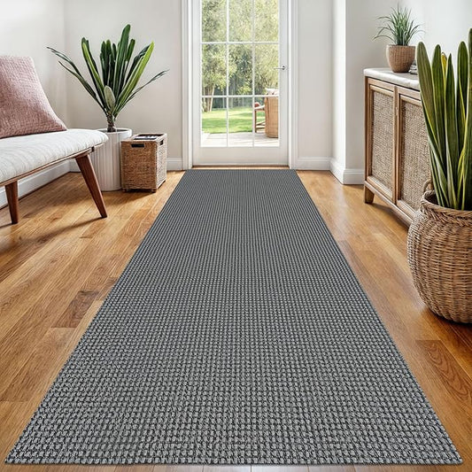 EARTHALL Woven Runner Rug 3x8 Ft Washable Runners for Hallways Wide Non Slip Rubber Backed Kitchen Runner Braided Indoor Floor Carpet for Entryway, Hallway, Kitchen, Bedroom, Dark Gray