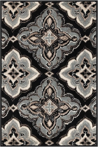 Superior Indoor Area Rug, Jute Backing, Medallion Rugs for Entryway, Living Room, Kitchen Floors, Bedroom, Office, Plush Floor Cover, Traditional Aesthetic, Crawford Collection, 2x3, Black Ivory