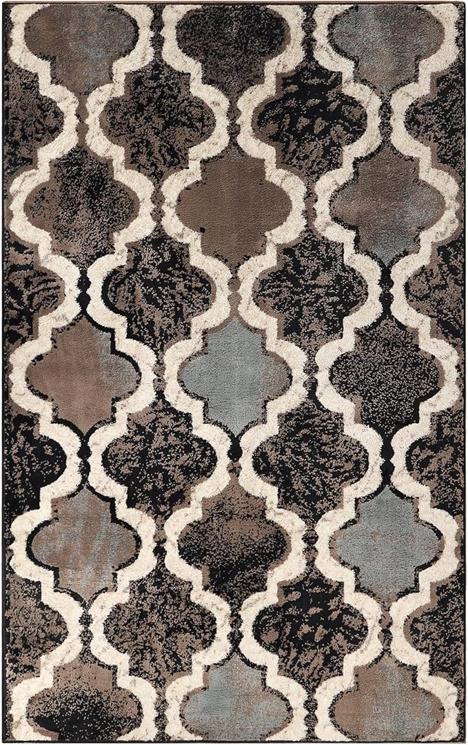 Superior Indoor Large Area Rug, Jute Backed, Perfect for Living/Dining Room, Bedroom, Office, Kitchen, Entryway, Modern Geometric Trellis Floor Decor, Viking Collection, 5' x 8', Chocolate