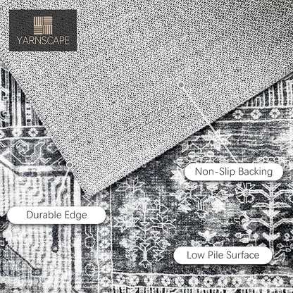 Vintage 2'6'' x 8' Washable Area Rug - Stylish Indoor Rug for Living, Dining or Bedroom - Lightweight Carpet with Non-Slip Backing - Foldable for Easy Placement and Maintenance - Grey
