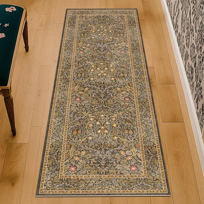 Gold Brown 2x6 Bathroom Runners Non Slip Washable, Low-Pile Runner Rugs for Kitchen, Entryway, Hallway, Laundry Room, Bedroom Bedside, Vintage Floral Stain Resistant Soft Carpet