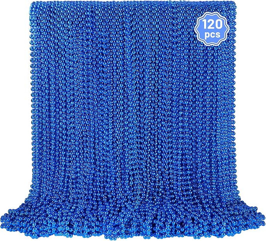 YAXINRUI 120 PCS Blue Bead Necklaces, Blue Mardi Gras Christmas Bead Necklaces, Patriotic Necklace, 33 Inch Round Beaded Necklace for Mardi Gras Christmas 4th of July Festive Events