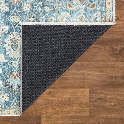 Bloom Rugs Caria Washable Non-Slip 12 ft Runner - Blue/Beige Traditional Runner for Entryway, Hallway, Bathroom, and Kitchen - Exact Size: 2'6" x 12'