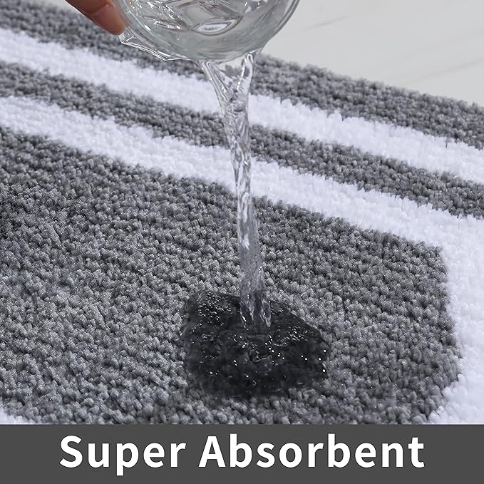 COSY HOMEER Extra Thick Bath Linen Sets Rugs - Anti-Slip Bath Mats Soft Plush 100% Strong Polyester Living Room Bathroom Water Absorbent(Grey,20x32 - Inches)