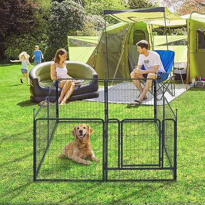 TMEE Dog Playpen, 32" Height 8 Panels Outdoor Dog Fence Pet Play Pen, Puppy Pens for Large/Medium/Small Dogs, Ideal for RV, Camping, Yard, Indoor