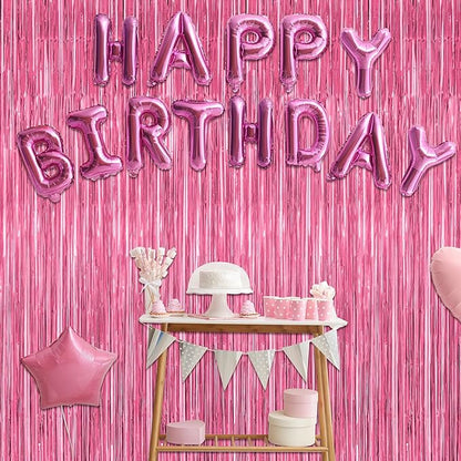 8 Pack Pink Backdrop, 3.28 FT x 7.05 FT Pink Birthday Decorations, Metallic Pink Backdrop for Photoshoot Foil Curtains Party Streamer, Bachelorette Decorations Birthday Photo Booth Props