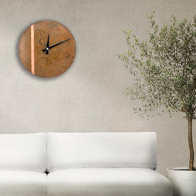 Handmade Copper Wall Clock Artisan Touch in Every Piece - Tree of Time Wall Decor Copper Clock for Living Room, Office, Kitchen & Bedroom (Rusty Line, 11)