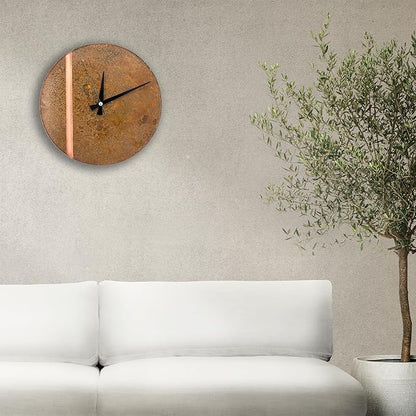 Handmade Copper Wall Clock Artisan Touch in Every Piece - Tree of Time Wall Decor Copper Clock for Living Room, Office, Kitchen & Bedroom (Rusty Line, 11)