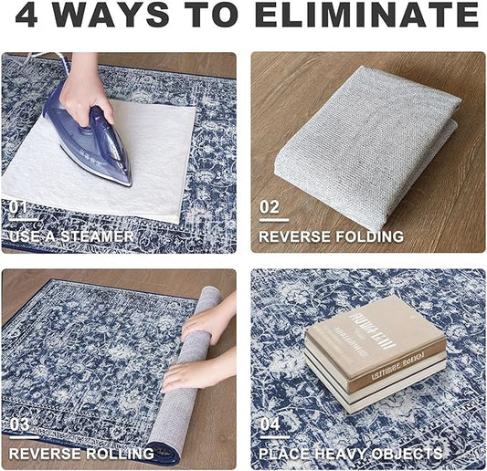 KILOCOCO Hallway Runner 2x8 Rug Runner Printed Vintage Floral Washable Kitchen Runners Non-Slip Rubber Backed Runners for Hallways Laundry Room Distressed Boho Rugs for Entryway Bedroom, Blue