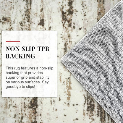 Modern Abstract Small Area Rug Indoor 3x5 Washable Rug Non-Slip Soft Entryway Rug Beige Kitchen Mats Thin Print Faux Wool Floor Carpet Throw Rugs for Entrance Bedroom Office Home Decor