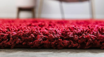 Unique Loom Solid Shag Collection Area Rug (2' 7" x 10' Runner, Cherry Red)