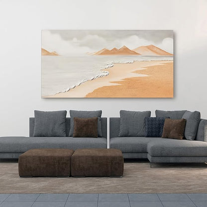 Canvas White Wall Art Decor Abstract Canvas Art Wall Decor Beach Coastal Wall Art Prints Large Modern Minimalist Wall Art Decorations Brown Artwork for Walls Bedroom Office Kitchen Wall Decor 24"X48"