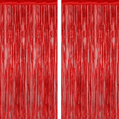 2 Pack Red Tinsel Backdrop, 3.28 FT x 7.05 FT Fringe Curtains, Red Foil Tinsel Party Streamer Backdrop Curtains, Wedding Photo Backdrop Party Decorations for Wedding Anniversaries