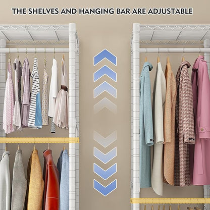 Raybee 90.6" W Clothes Rack with Cover Heavy Duty Clothing Racks for Hanging Clothes Portable Closet Loads 1200LBS Freestanding Garment Rack for Bedroom, White