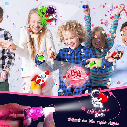 24 Pack Valentine's Day Space Gifts for Kids, Valentines Cards with LED Finger Lights Glow in the Dark, Classroom Exchange Prize, Goodie Bag Stuffers, Valentine Party Favors for Boys Girls