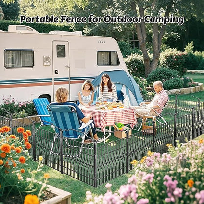 Bepatio 5 Panels Garden Fence with Latch - Total 27.6in（H） x 9.8ft(L) Dog Fence Outdoor for Yard, Arc Fencing Panels, Durable Metal Fencing & Garden Borders, Easy Set-Up, Black