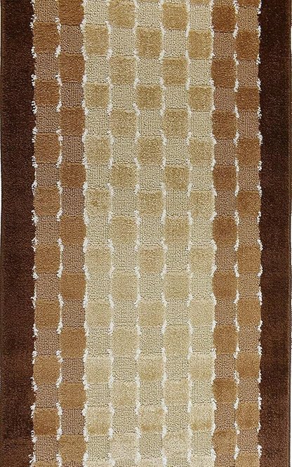 Custom Size Checkered Hallway Runner Rug Slip Resistant Rubber Back, 26 Inch Wide x Your Choice of Length Size, Brown, 26 Inch X 13 Feet, Sold and Priced Per Foot