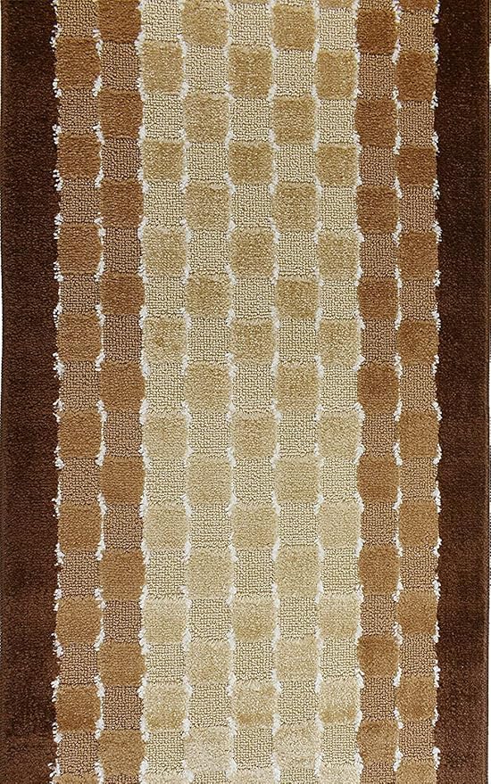 Custom Size Checkered Hallway Runner Rug Slip Resistant Rubber Back, 26 Inch Wide x Your Choice of Length Size, Brown, 26 Inch X 3 Feet, Sold and Priced Per Foot