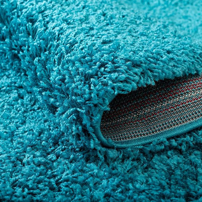 Unique Loom Solid Shag Collection Area Rug (3' 3" Round, Turquoise)