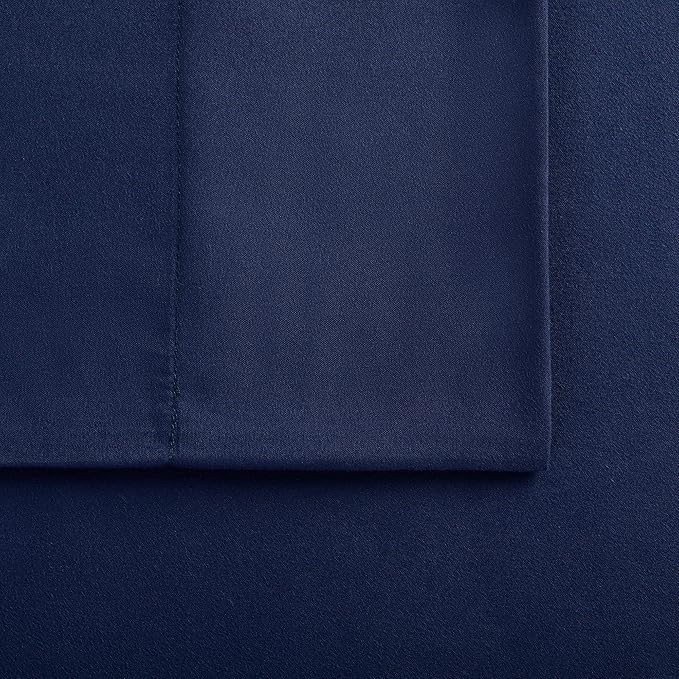 Serta Simply Clean Super Soft Hypoallergenic Stain Resistant Deep Pocket 3 Pieces Solid Bed Sheet Set, Twin XL, Navy