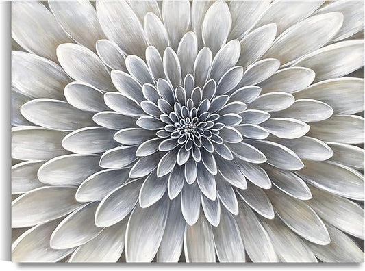 Yihui Arts White Flower Canvas Wall Art - Floral Artwork Print with Embellishment for Calm and Aesthetic Bedroom Decor