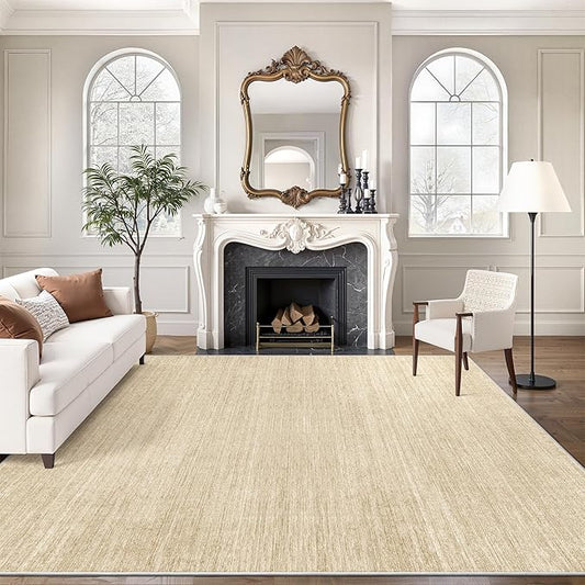 Art&Tuft Washable Rugs 9x12, Low Pile Area Rugs 9x12 Living Room - Non Slip and Stain Resistant Soft Thin Rug for Bedroom, Dining Room, Kitchen, Office, Brown