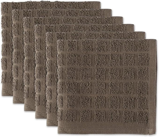 DII Basic Terry Collection Solid Windowpane Dishcloth Set, 12x12, Brown, 6 Piece