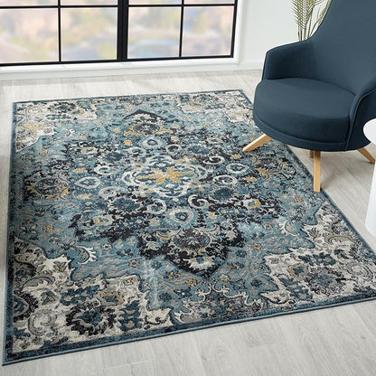 LUXE WEAVERS Moroccan Blue 4x5 Medallion Area Rug for Living Rooms