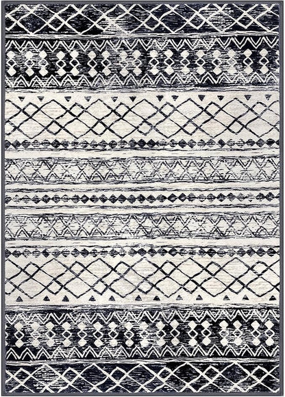 KUTA Morocca Area Rug 5x7 Black Navy Blue, Washable Boho Living Room Rugs Non-Slip, Ultra Soft Geometric Print Traditional Farmhouse Carpet for Dining Room Bedroom Dorm Office Home Decor