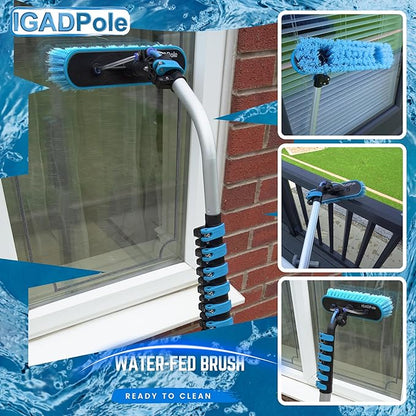 28ft IGADPole Washing Kit: Water-fed Brush, Cobweb Duster and 10” Squeegee and Soap Dispenser, Window Cleaning Pole, Water Fed Telescopic Brush, Window Cleaner Kit, Blue