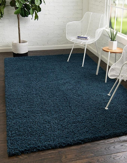 Unique Loom Solid Shag Collection Area Rug (10' x 13' 11" Rectangle, Sapphire Blue/ Navy Blue)