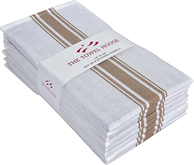 100% Cotton Kitchen Towels – Highly Absorbent, Quick-Dry Dish Towels with Hanging Loop – Extra Large 18x28 Inches – Beige (Pack of 8) | Soft, Durable and Lint-Free for Everyday Use