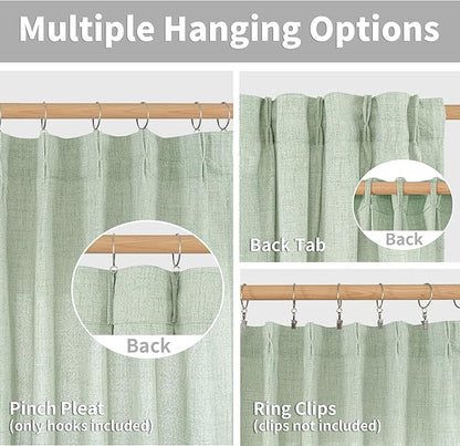 YoungsTex Sage Green Linen Curtains 95 Inch Length 2 Panels, Semi Sheer Drapes Light Filtering with Pinch Pleated for Living Room Bedroom Dining Back Tab Window Treatments, 40 X 95 Inch
