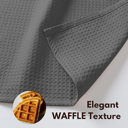 Native Fab Cotton Kitchen Towel with Hanging Loop 16x26 inches, 12-Pack, Waffle Weave Kitchen Towels for Cleaning Drying, Washcloths Soft & Absorbent Cloth Rags, Bar Towel, Dish Cloth, Grey