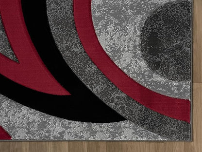 Ultra Soft Area Rug Hand Carved - Modern Abstract Design for Indoor Living Room & Bedroom - Stain Resistant, Easy to Clean - (2'7''x7, Red)