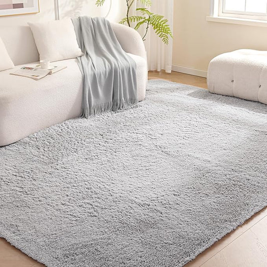 Amazon Basics Fluffy Washable Area Rug, Shaggy Carpet for Living Room, Bedroom, 6' W × 9' L, Gray