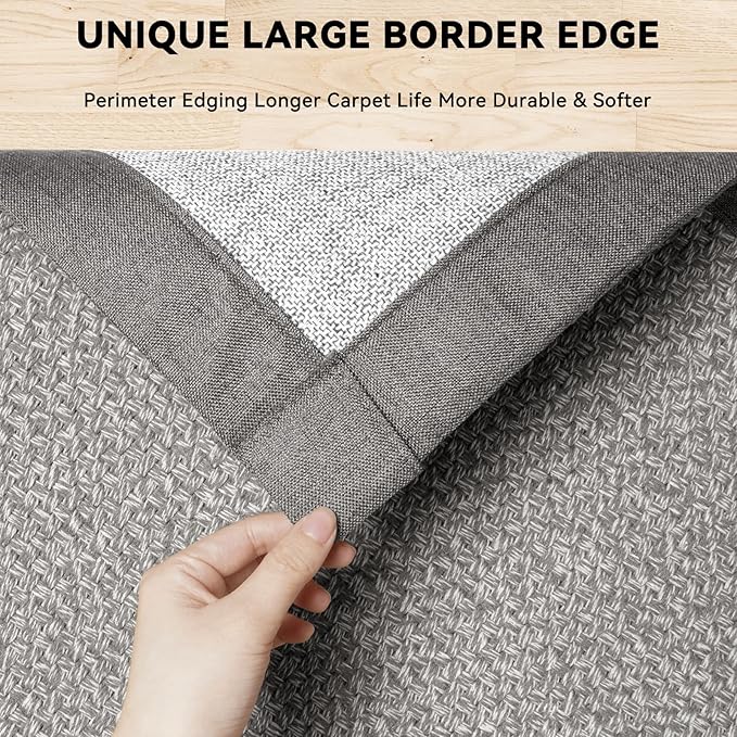 Washable Hallway Runner Rug 2x8 Jute Like Kitchen Runner Mat Rugs Non Slip, Woven Soft Entryway Farmhouse Runner Boho Floor Carpet for Indoor Laundry Hall Backdoor Bedroom Living Room, Grey