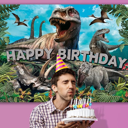 Dinosaur Backdrop,7x5FT Dinosaurs Background Dinosaur Birthday Backdrop Party Decor Dinosaur World Banner Dinosaur Theme Birthday Party Backdrop Supplies for Kids Green#1