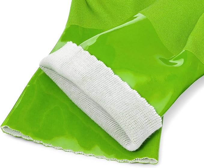 Kitchen-Star Ultimate Rubber Household PVC Gloves with Comfortable Cotton Lining, Anti-Slip surface, Kitchen Dishwashing, Extra Thickness, Kitchen Cleaning, Working, Painting, Pet Care (Medium, Green)