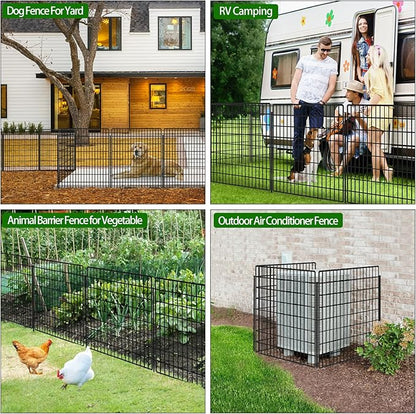 10 Panels Garden Fencing Animal Barrier, 33 in(H) X 24 ft(L) Dog Fence Outdoor for Yard Rustproof No Dig Decorative Tall Garden Fence Metal Wire Panel Border Patio Rabbit Ground Stakes Fencing