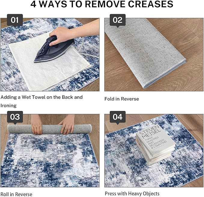 Modern Abstract Hallway Runner Rug, Grey Navy Blue Multi 2x8 Runner Rug, Washable Kitchen Runner Non-Slip Soft Thin Print Faux Wool Carpet for Entryway Bedroom Laundry Room Indoor