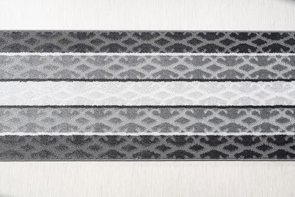 Custom Size Hallway Runner Rug, Slip Resistant, 26 Inch Wide x Your Choice of Length Size, Damask Anthracite, 26 Inch X 16 Feet, Sold and Priced Per Foot