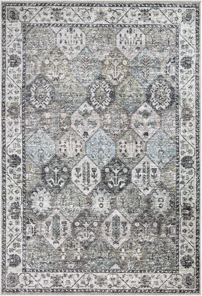 Bloom Rugs Caria Washable Non-Slip 8x10 Rug - Beige/Olive Traditional Area Rug for Living Room, Bedroom, Dining Room, and Kitchen - Exact Size: 7'8" x 10'