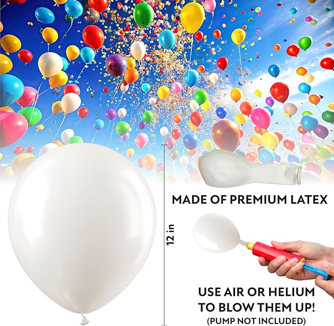 White Balloons 50 Pack, 12 Inch White Latex Balloons For Birthdays, Weddings, Baby Showers, Holidays