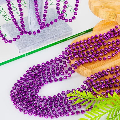 120 PCS Mardi Gras Accessories, 33" Purple Mardi Gras Beads, Party Costume Plastic Beaded Necklace, Parade Throws Bulk Party Favors for Halloween Pirate Wedding Birthday Decor
