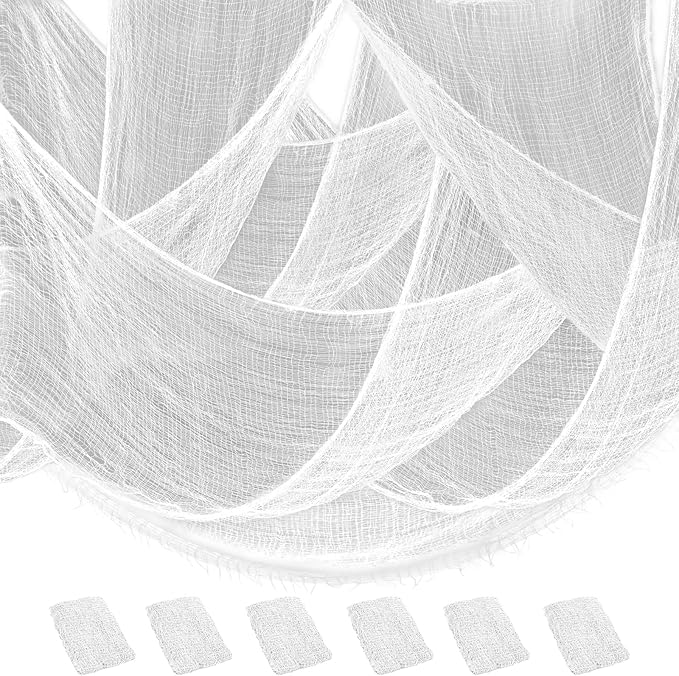 Legigo 6 Pack White Halloween Creepy Cloths Cheesecloths, Spooky Black Mesh Fabric Cheese Cloths for Crafts, Scary Gauze Fabric for Party Supplies Home Wall Doorway Outdoor Yard Decor