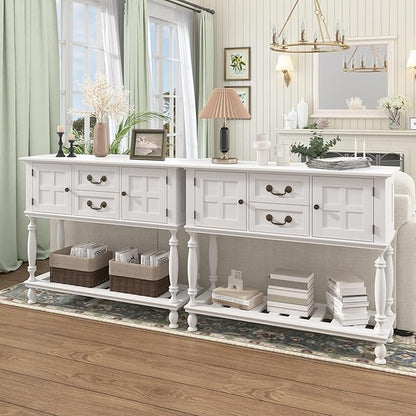 Console Table with Drawers, White Vintage Entryway Tables with Storage and Shelf, Hallway Table with Turned Legs, Narrow Behind Couch Sofa Table for Entryway, Hallway, Living Room