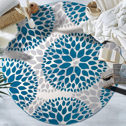 Rugshop Modern Blue Floral Circles Design Area Rug – Elegant Non-Shedding, 6'6" Round for Living Room, Bedroom, Dining Room, Kitchen